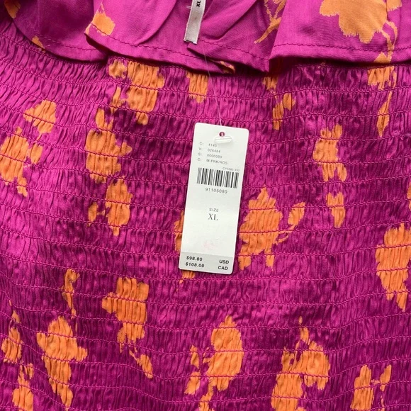 NWT By Anthropologie Smocked Off-The-Shoulder Midi Dress Extra Large Magenta - Picture 9 of 10